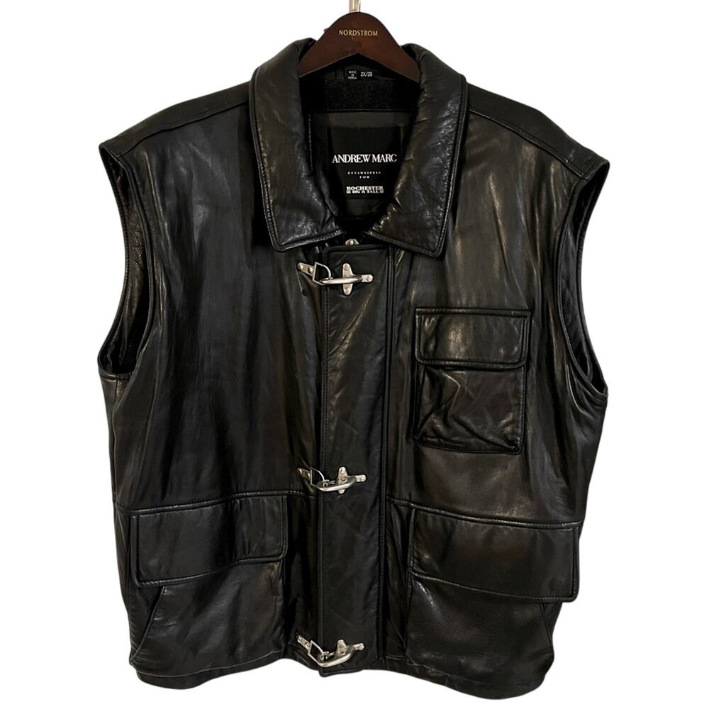 Vintage Andrew Marc ORIGINAL Black Leather Men’s Vest, size 2X